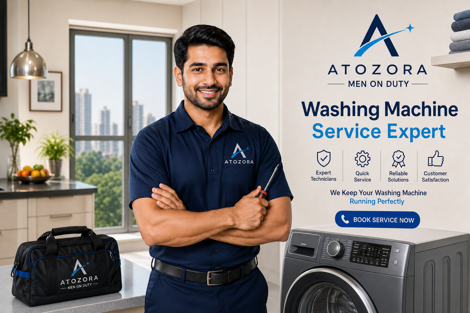 Atozora washing machine technician on duty in Mumbai